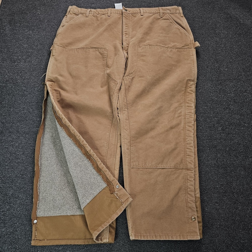 Carhartt B157 Work Pants Mens 50x30 Brown Duck Canvas Fleece Lined Double Front
